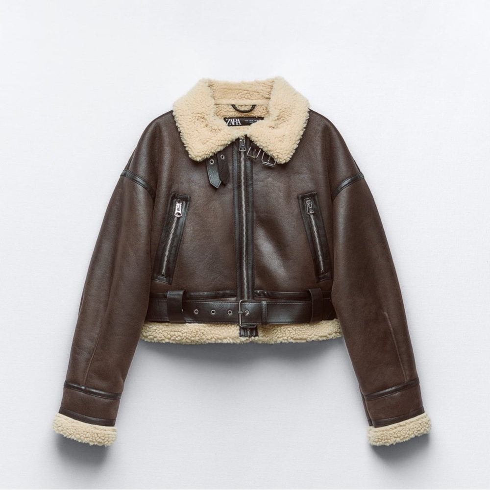 Zara Cropped Double Sided Short Sherpa Moto Jacket